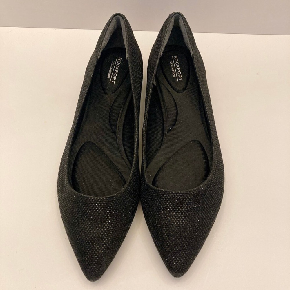 NEW Rockport Adelyn Total Motion Trutech Flat Black‎ Canvas Sparkle Womens 8 M